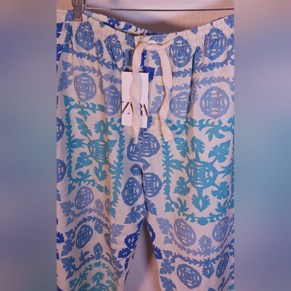 Zara NWT Printed Poplin Cotton Pants Size XXL Wide Leg Trousers Colorful Boho - Picture 5 of 11